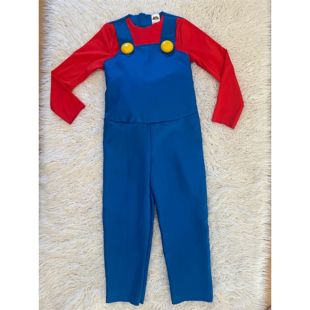 Disguise Super Mario Bros Mario Costume Jumpsuit Kids Youth M 7/8